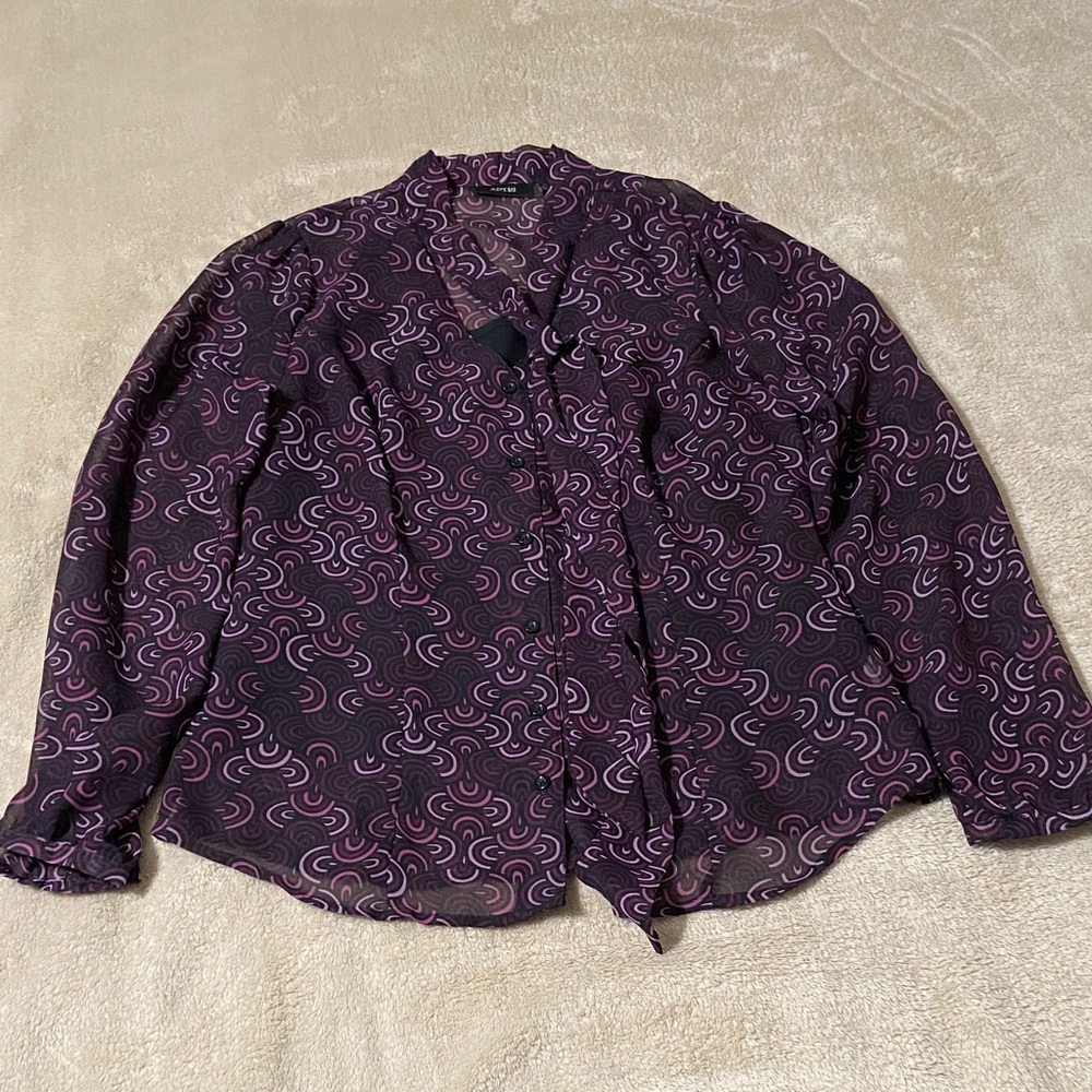 Purple Swirl Pattern Blouse with Black Cami